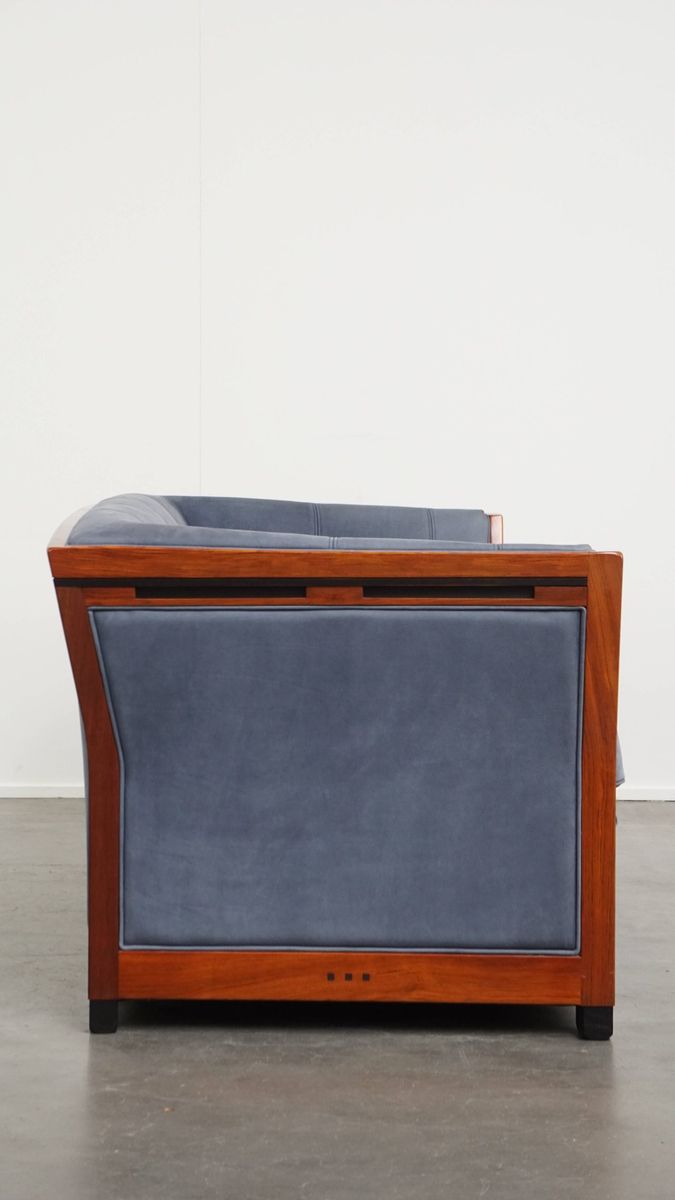 Leuke Schuitema Art Deco Design Bank Met Mooie Blauwe Nubuck Lederen Bekleding image 2