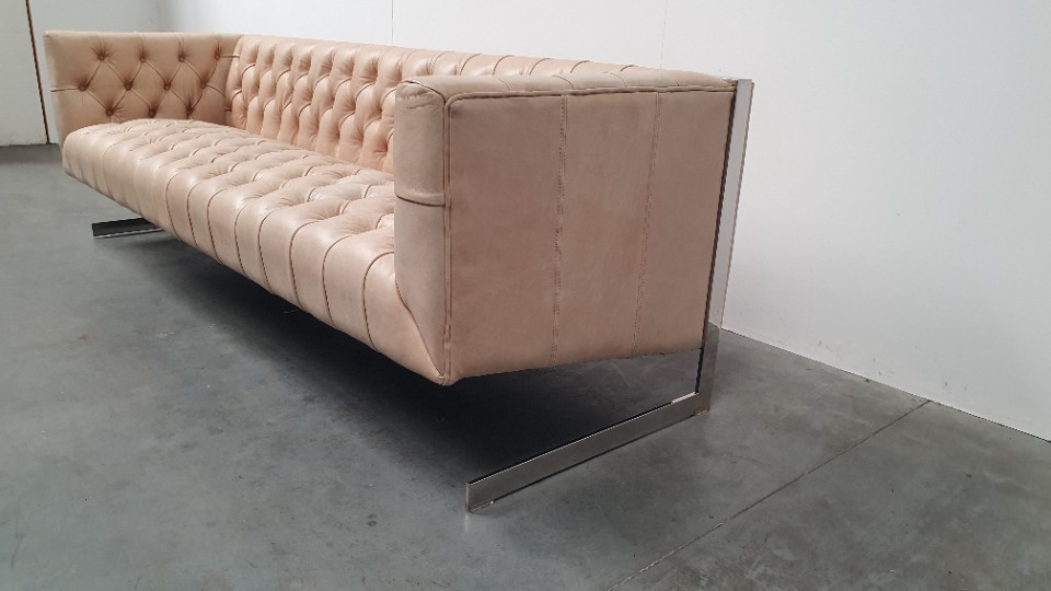 Chesterfield Vintage Design Bank Camel Beige Leer Kubus Model image 2