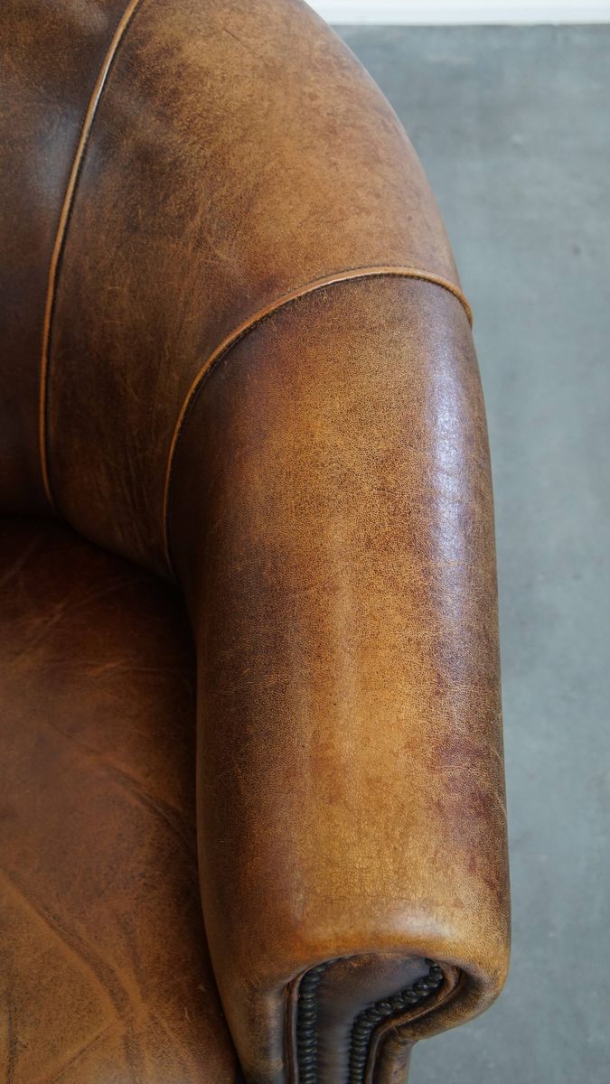 Unieke En Tijdloze Schapenleren Clubfauteuil Met Een Geweldig Patina image 8