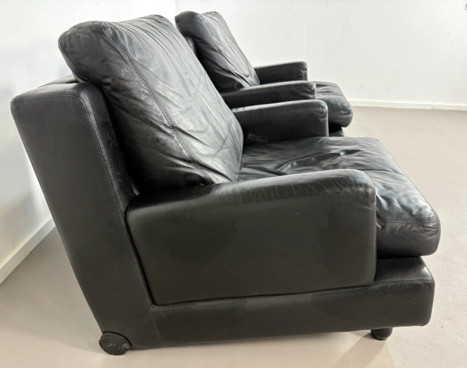 2 Rare Artifort Black Sadel Leather Lounge Fauteuils image 5