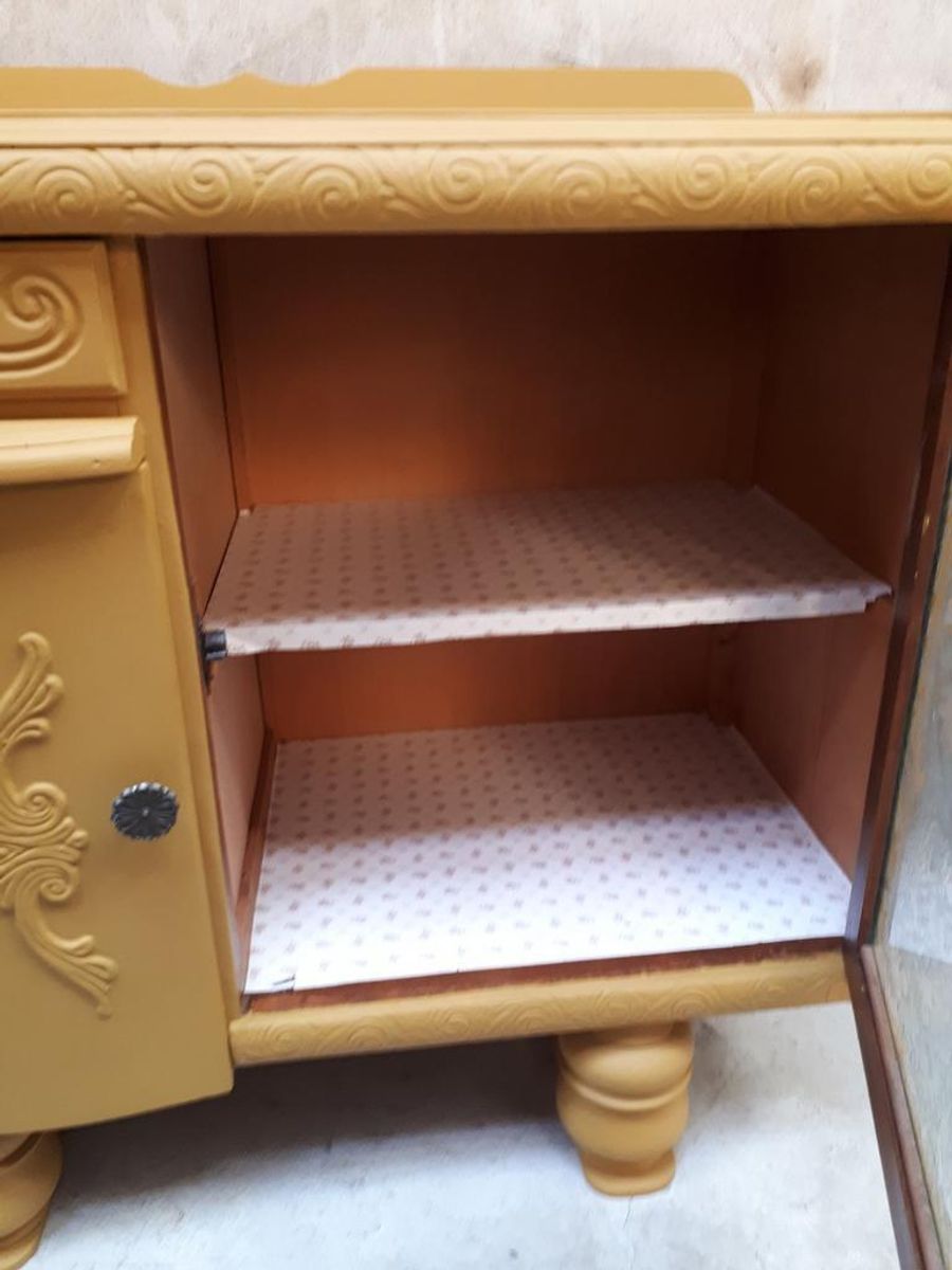 Mosterd Geel Vintage Kastje Dressoir Meubel Vitrine Kast image 4
