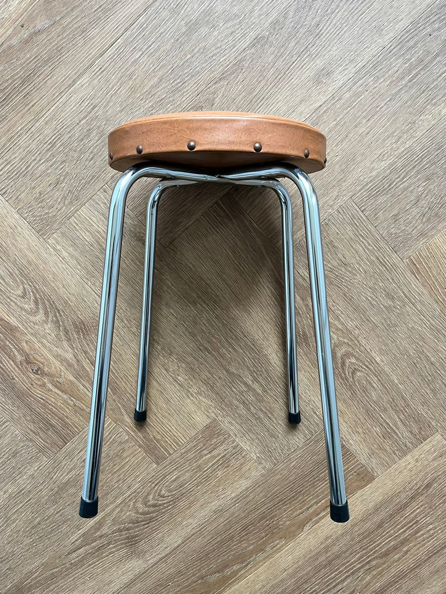Vintage Krukje Met Cognac Kleurige Zitting Jaren 60 image 8