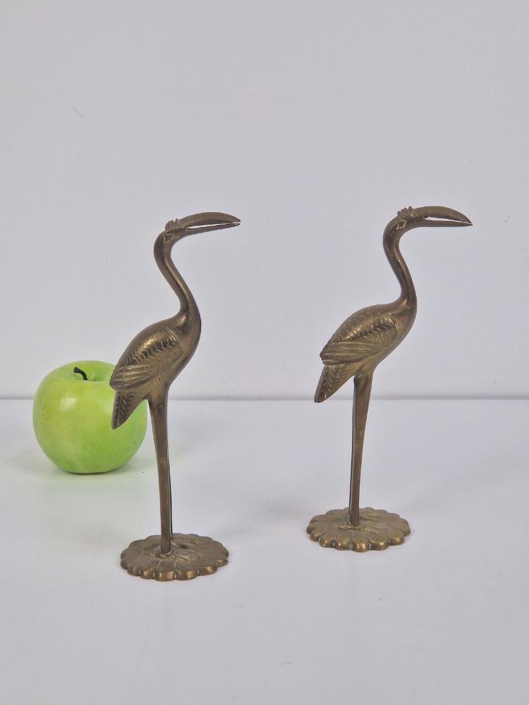 Set 2 Vintage Messing Flamingo Kraanvogel '70 Regency Goud image 3