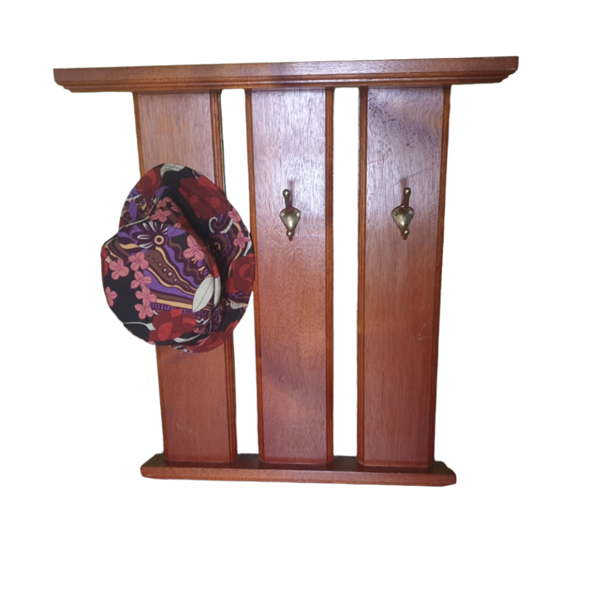 Vintage Teak Houten Kapstok Met Plank Bovenop 3 Haken image 3