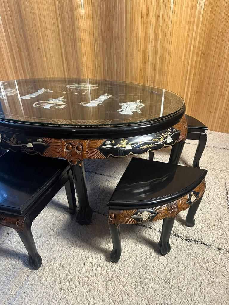 Chinese Chinoiserie Zwarte Parelmoer Koffietafel Salontafel image 8