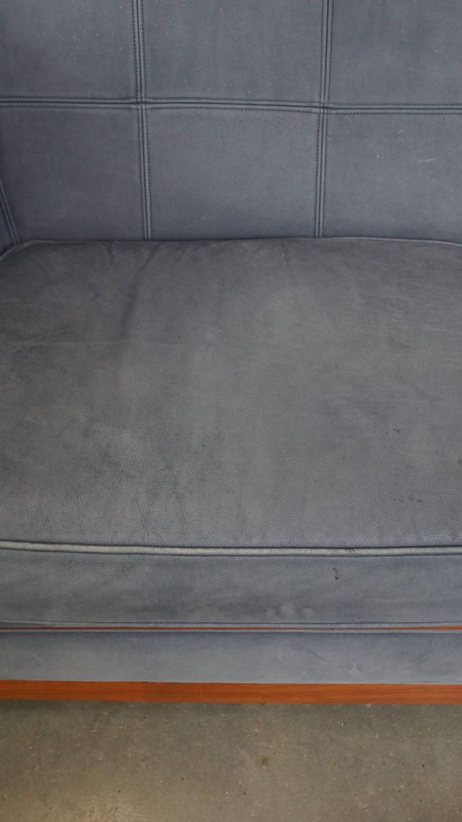 Geweldige Schuitema Art Deco Design Bank Met Mooie Blauwe Nubuck Lederen Bekleding image 5