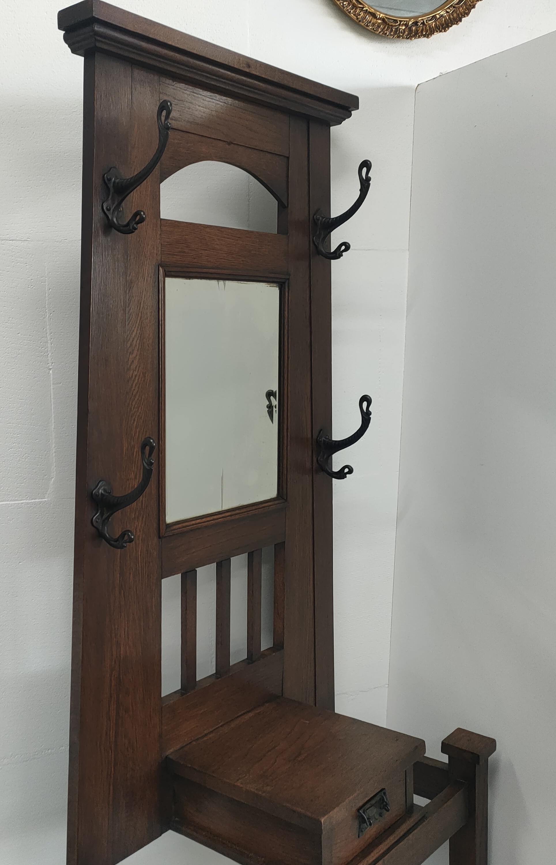 Antieke Arts & Crafts Halmeubel Kapstok (1908) image 5