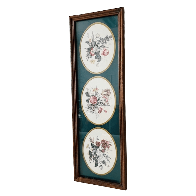 Vintage Ingelijste Prent Met Drie Bloemen Tafereeltjes Schilderij image 4