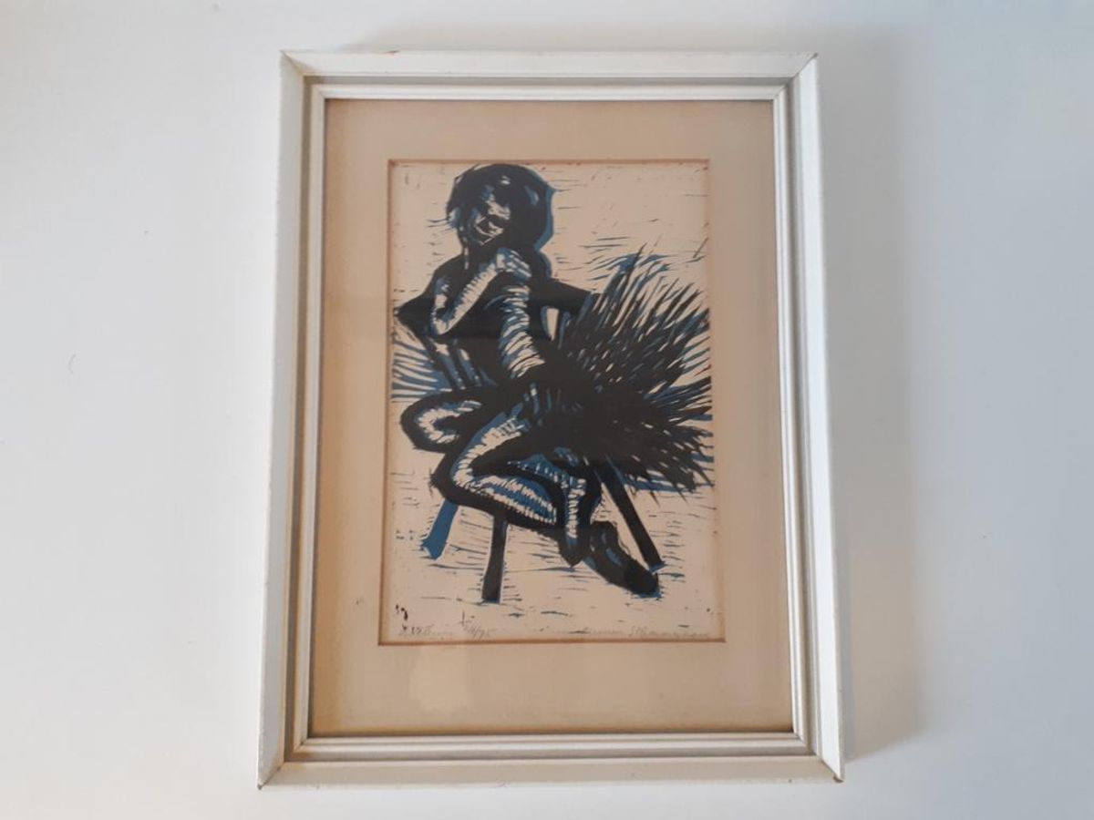 Linoneum Snede Ballerina Schilderij Gesigneerd Kunst Druk image 2