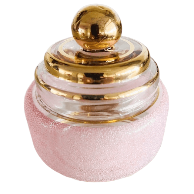 Artdeco Poederdoos Roze Gesuikerd Glas Sieradendoosje 1950’s image 2