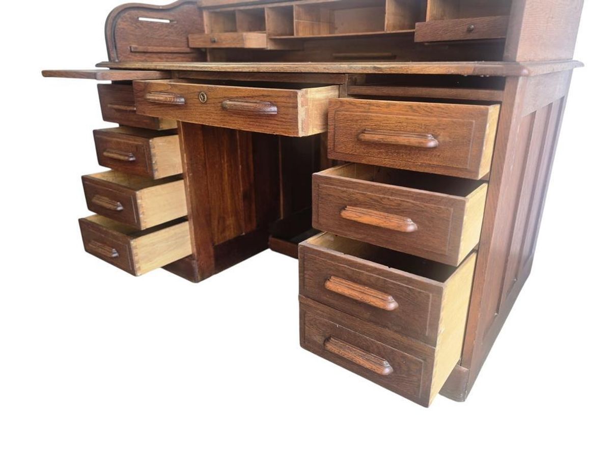 Vintage Houten Amerikaanse Bureau Met Rolluik Deur image 9