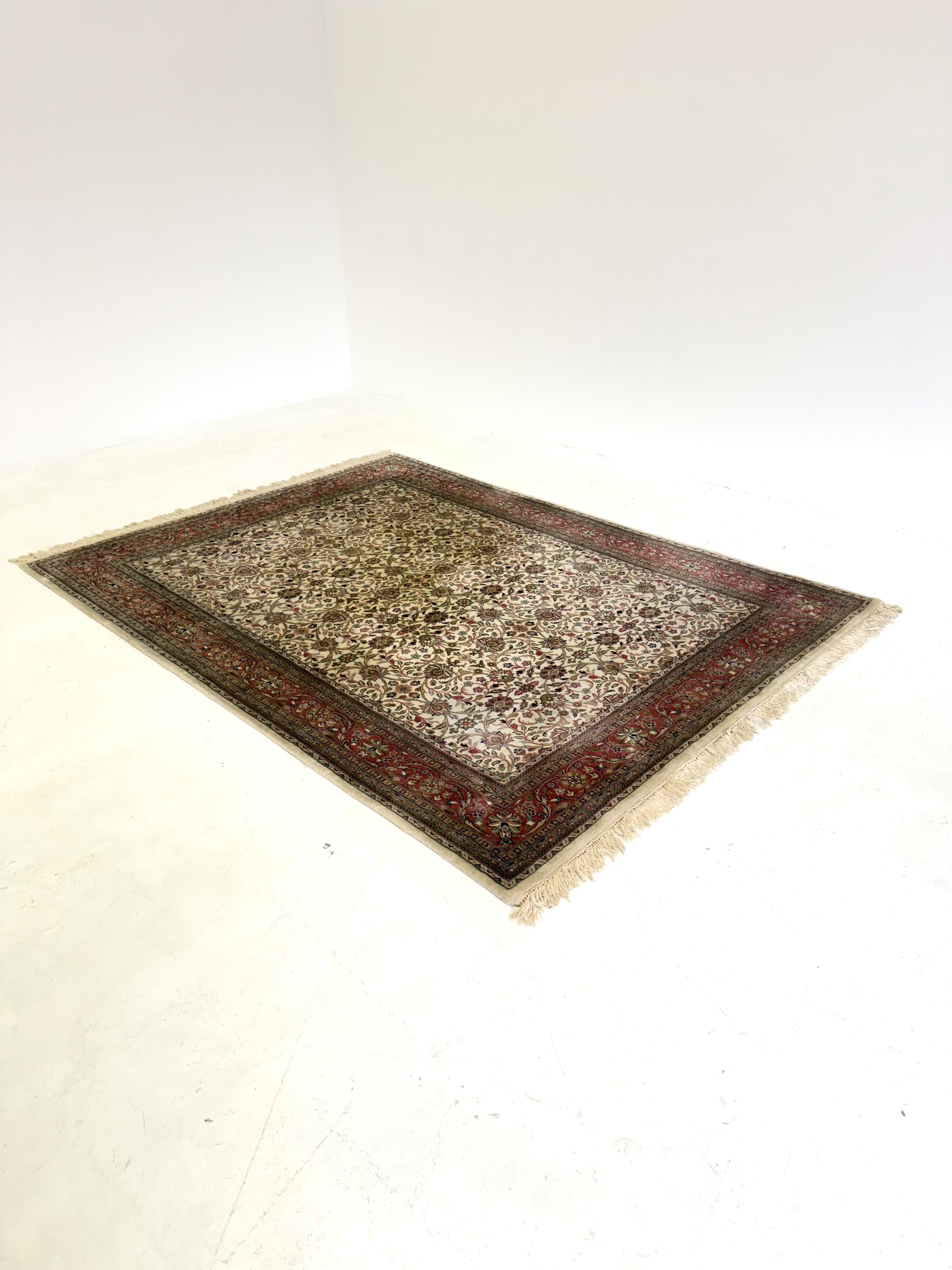 Perzisch Kashan Tapijt Handgeknoopt Oosters Kleed Ivoor Rood image 2