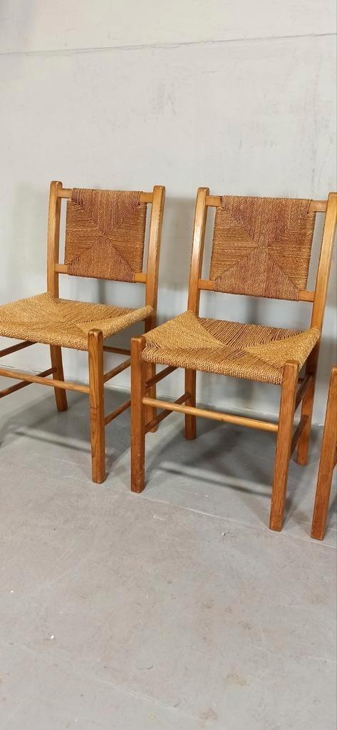 Set Van 4 Vintage Hout En Riet Eetkamerstoelen image 16