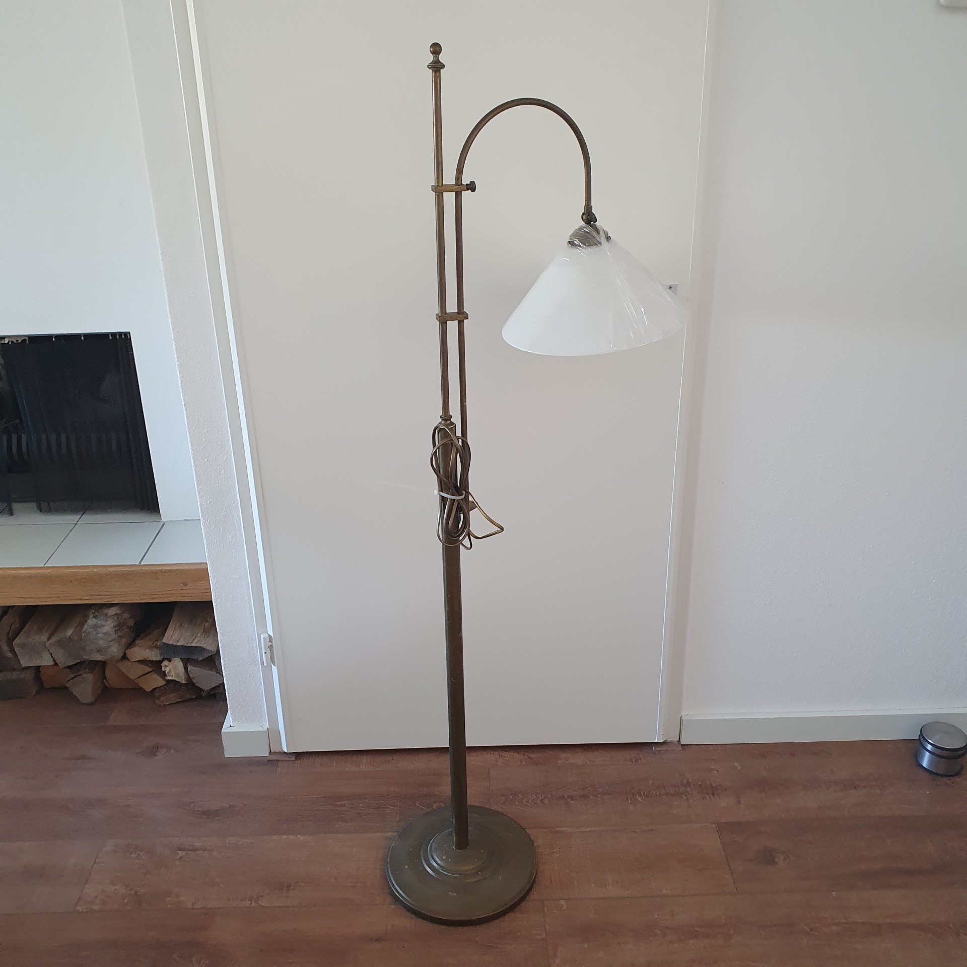 Vintage - Vloerlamp - Staande Lamp - Koper - Opaline Kap image 5