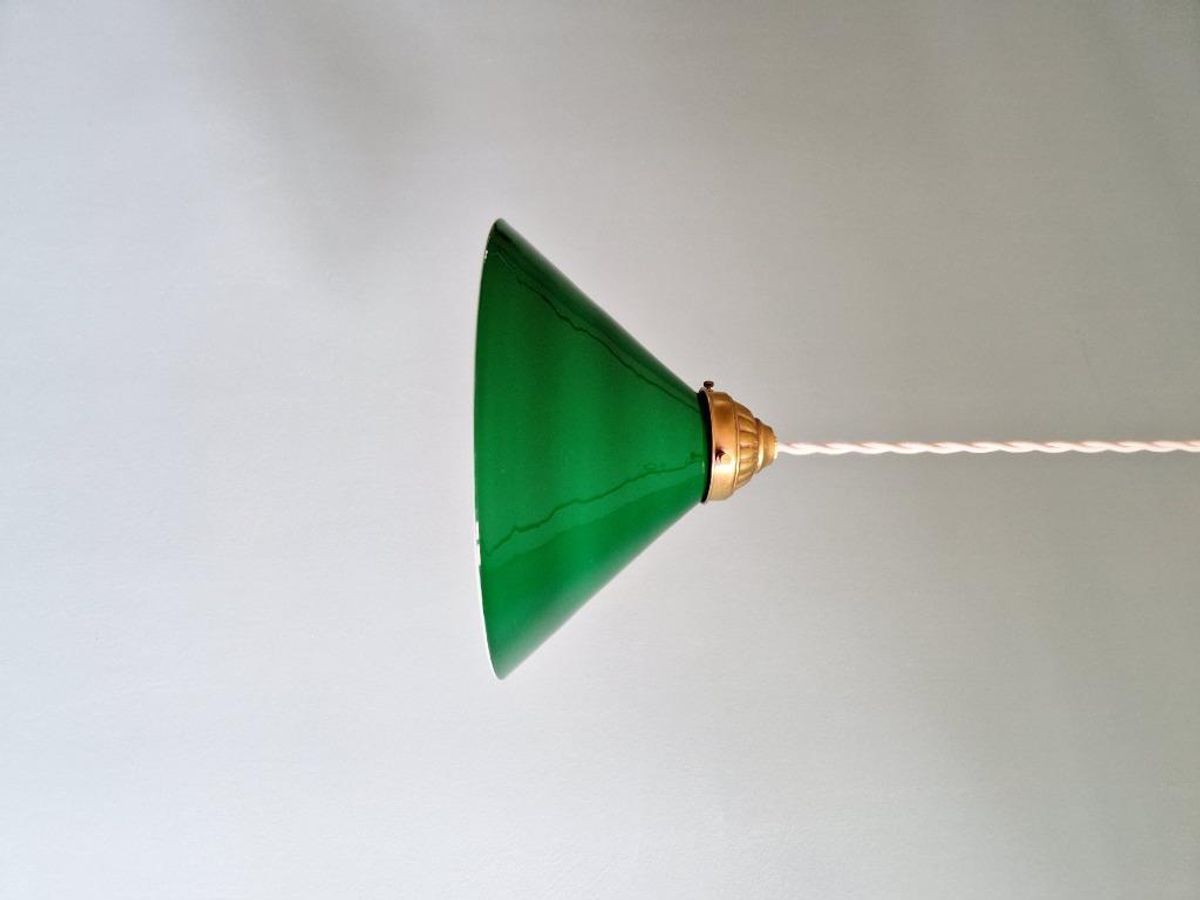 Art Deco Hanglamp In Kegelgroen Opaline, 1920-30 image 5