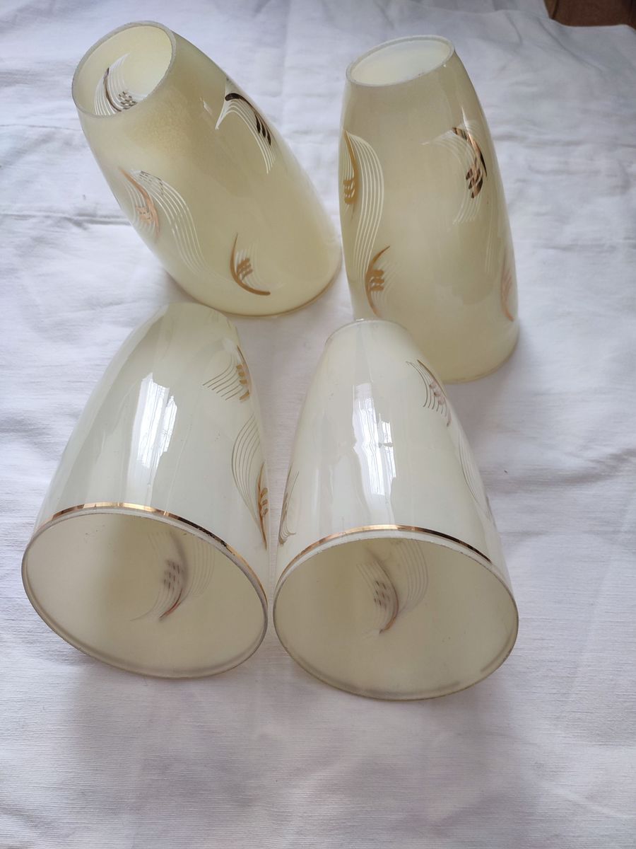Vintage Fifties '50 X 4 Hanglamp & Wandlamp Glazen Lampenkap Schuin Afgesneden Kap image 8