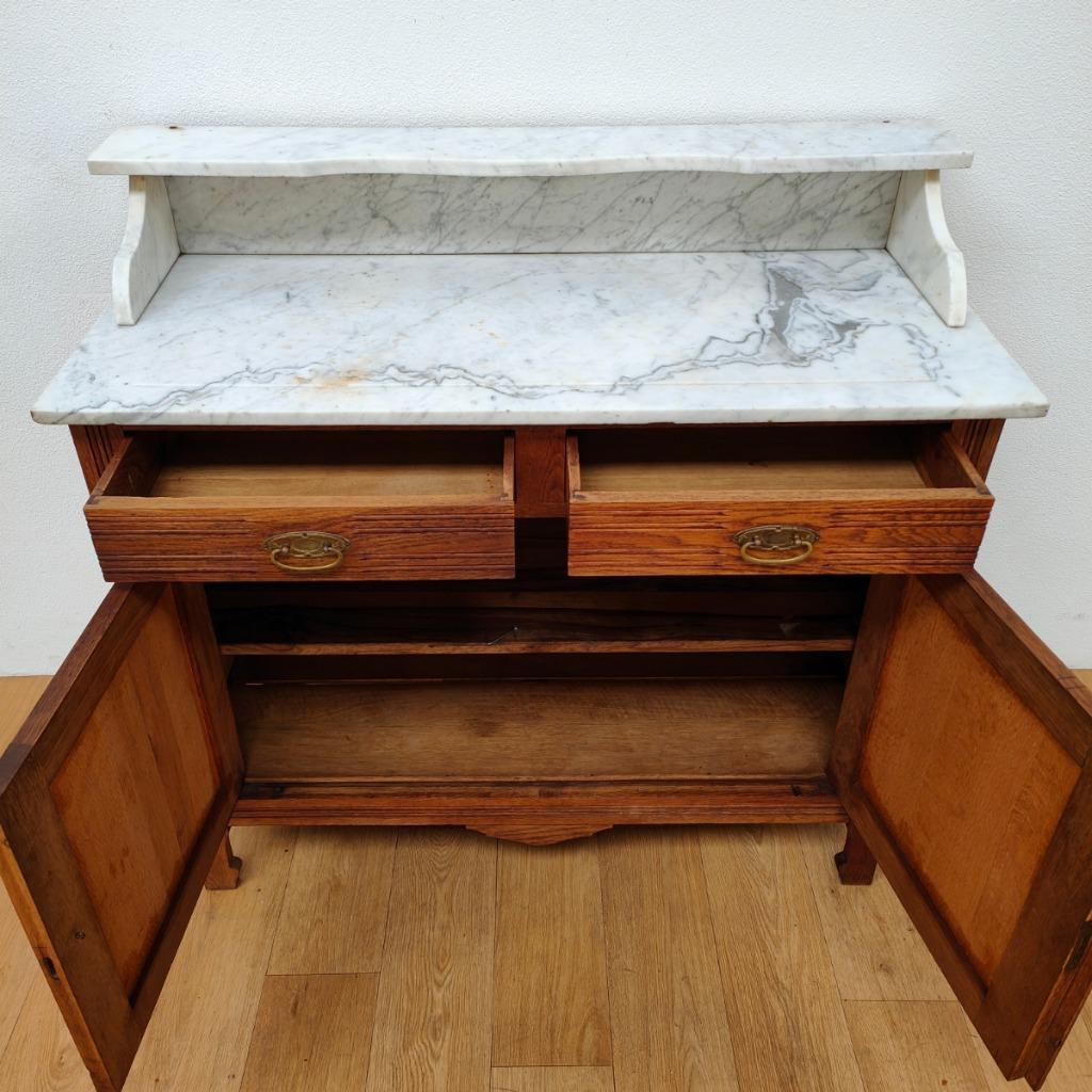 Vintage Antiek Dressoir Commode Ladekast Badkamermeubel Met Marmer Blad 701 image 5