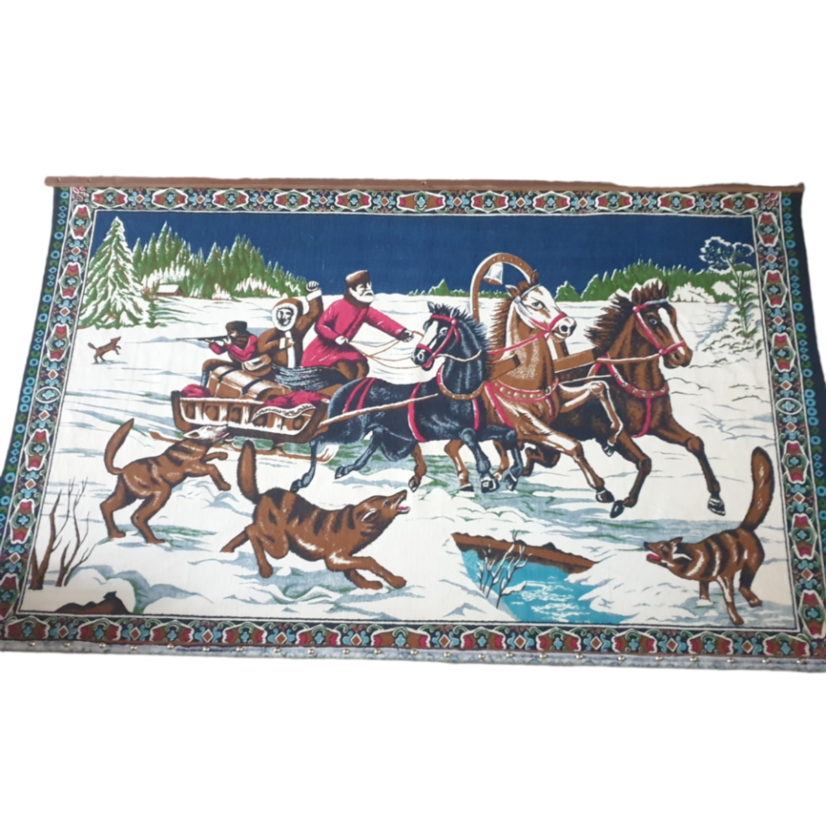 Groot Mid Century Pluche / Velvet Wandkleed Wolven Jacht image 12