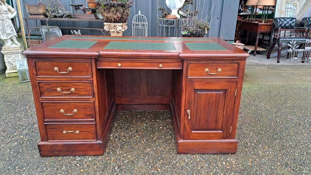 Klassiek Engels Bureau, Partnerdesk Schrijftafel Met Opzetst image 2