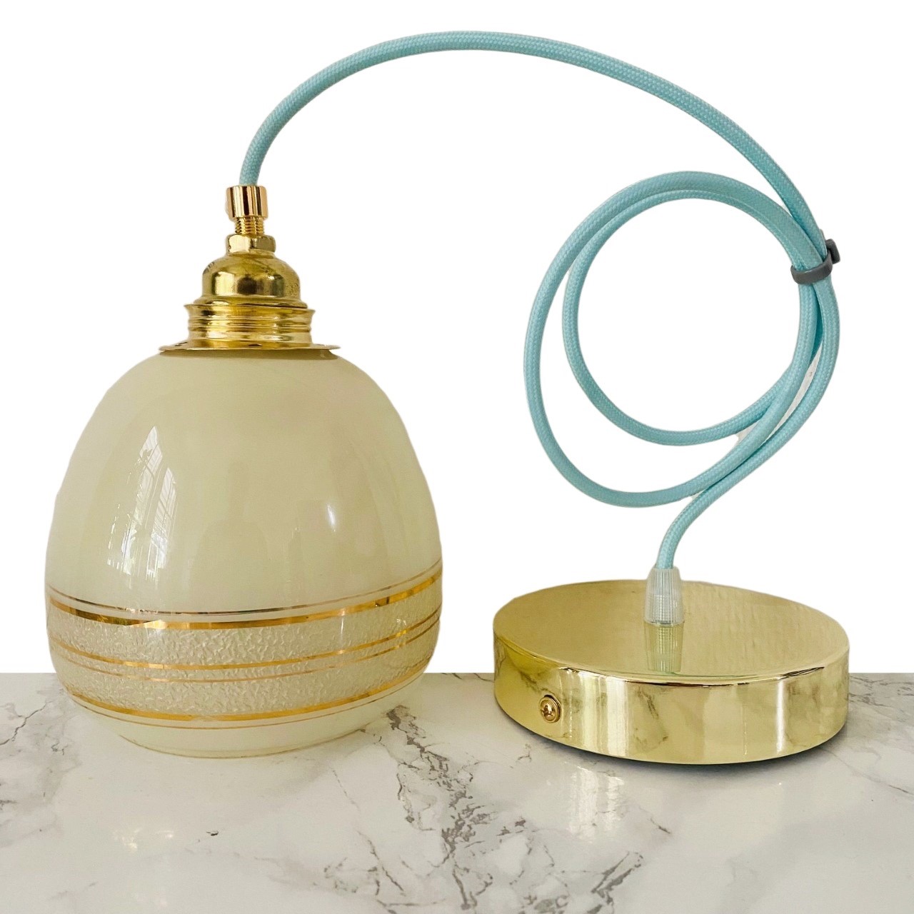 Vintage Hanglampje Beige Glas Goud image 3