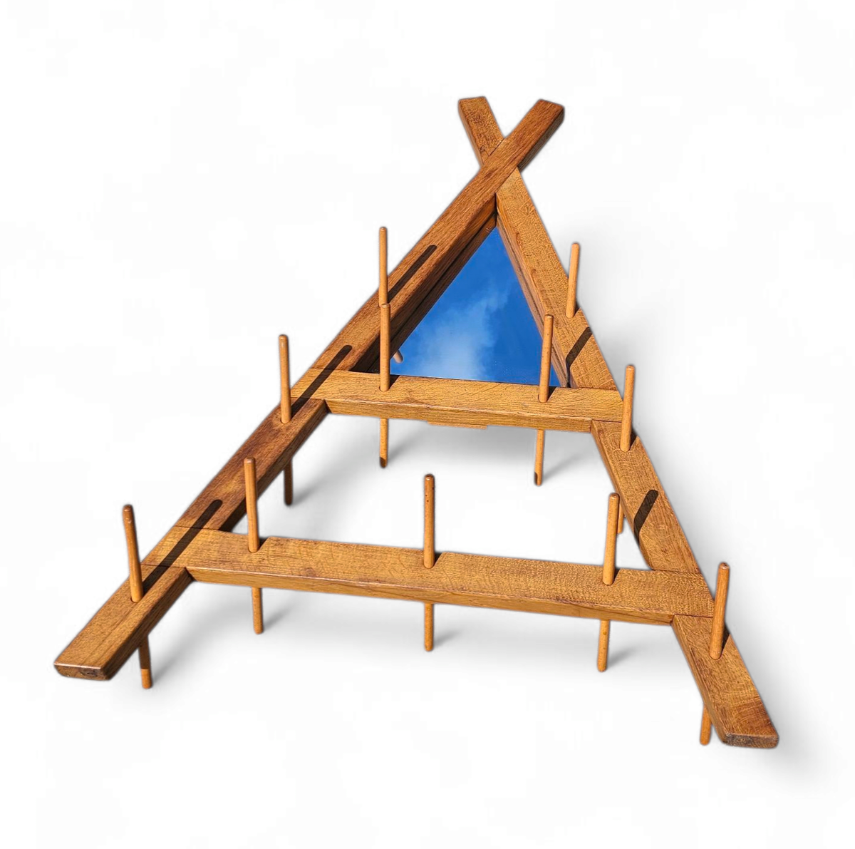 Wooden Wall Coat Rack / Triangular Shape / Triangle Mirror At The Top / 1960s image 6
