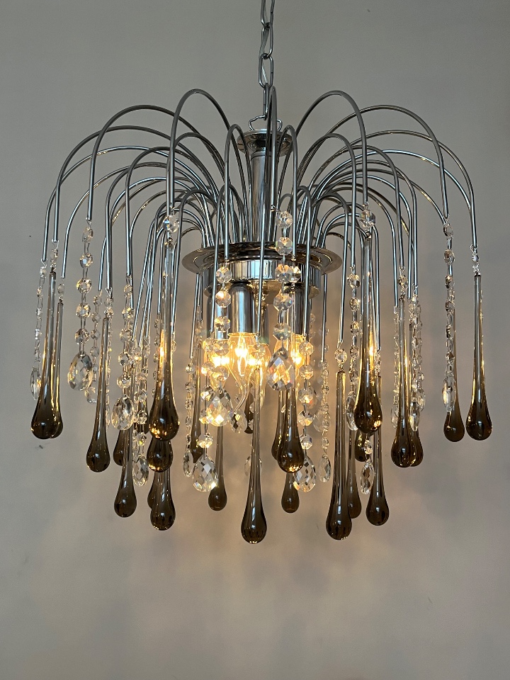 Xxl Grote Murano Kroonluchter Hanglamp Taupe Chrome Frame image 18