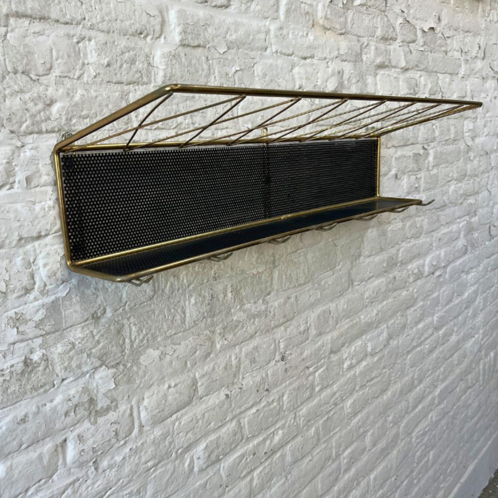 Vintage Wandkapstok In Messing En Geperforeerd Staal Zwart image 4