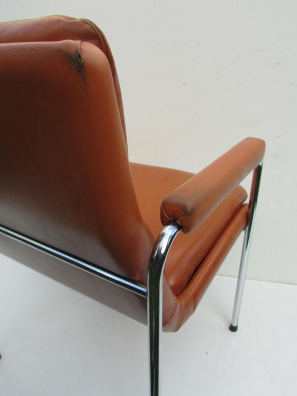 4 Vintage Cognac Leren Lounge Stoelen Artifort Geoffrey Harcourt image 15