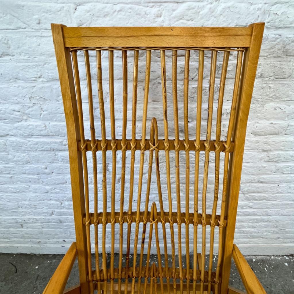 Vintage Design Schommelstoel Hout, Rotan - Hellerau image 6