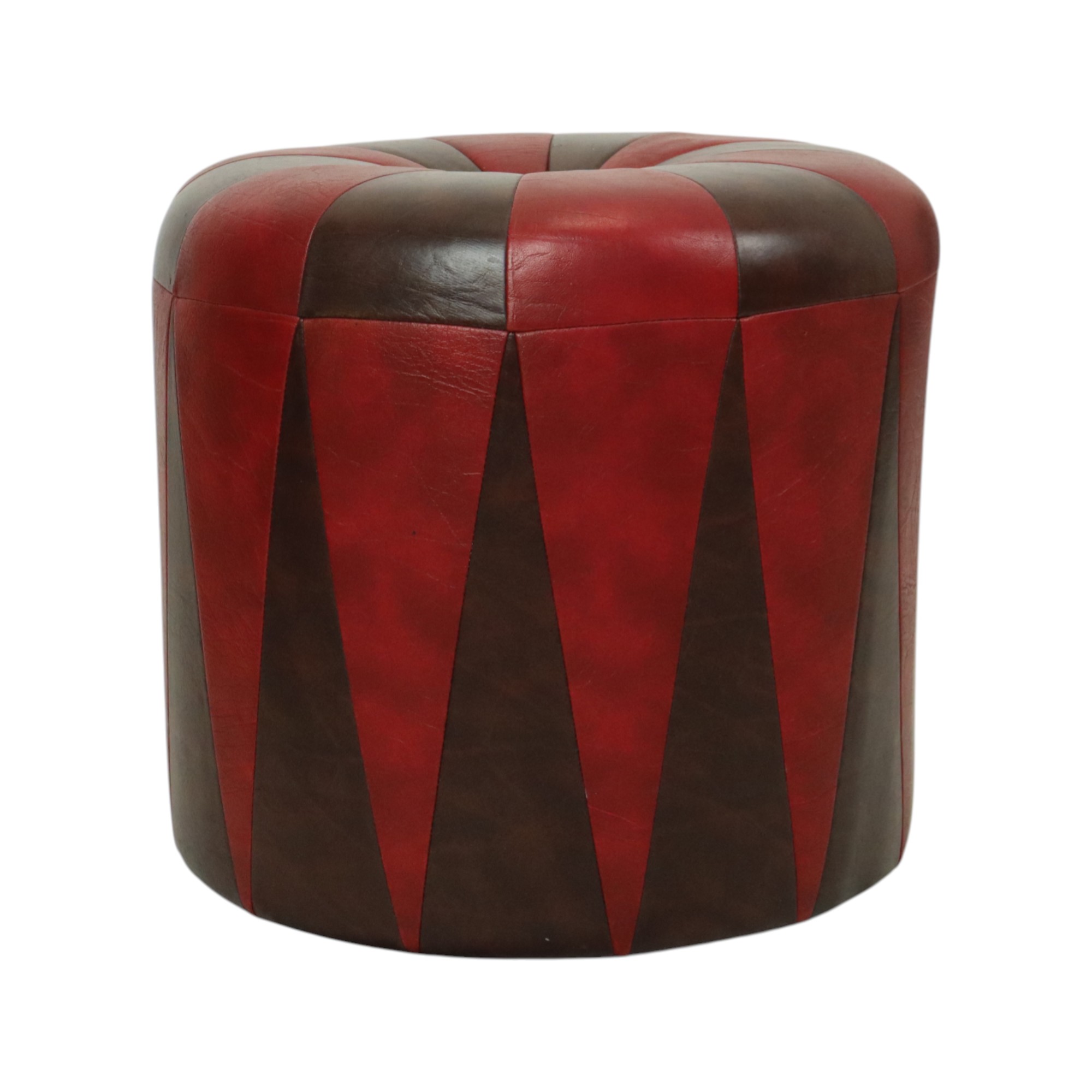 Ronde Vintage Poef Bruin Rood Tweekleurig Skai Sixties image 5