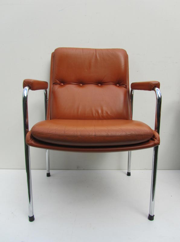 4 Vintage Cognac Leren Lounge Stoelen Artifort Geoffrey Harcourt image 16