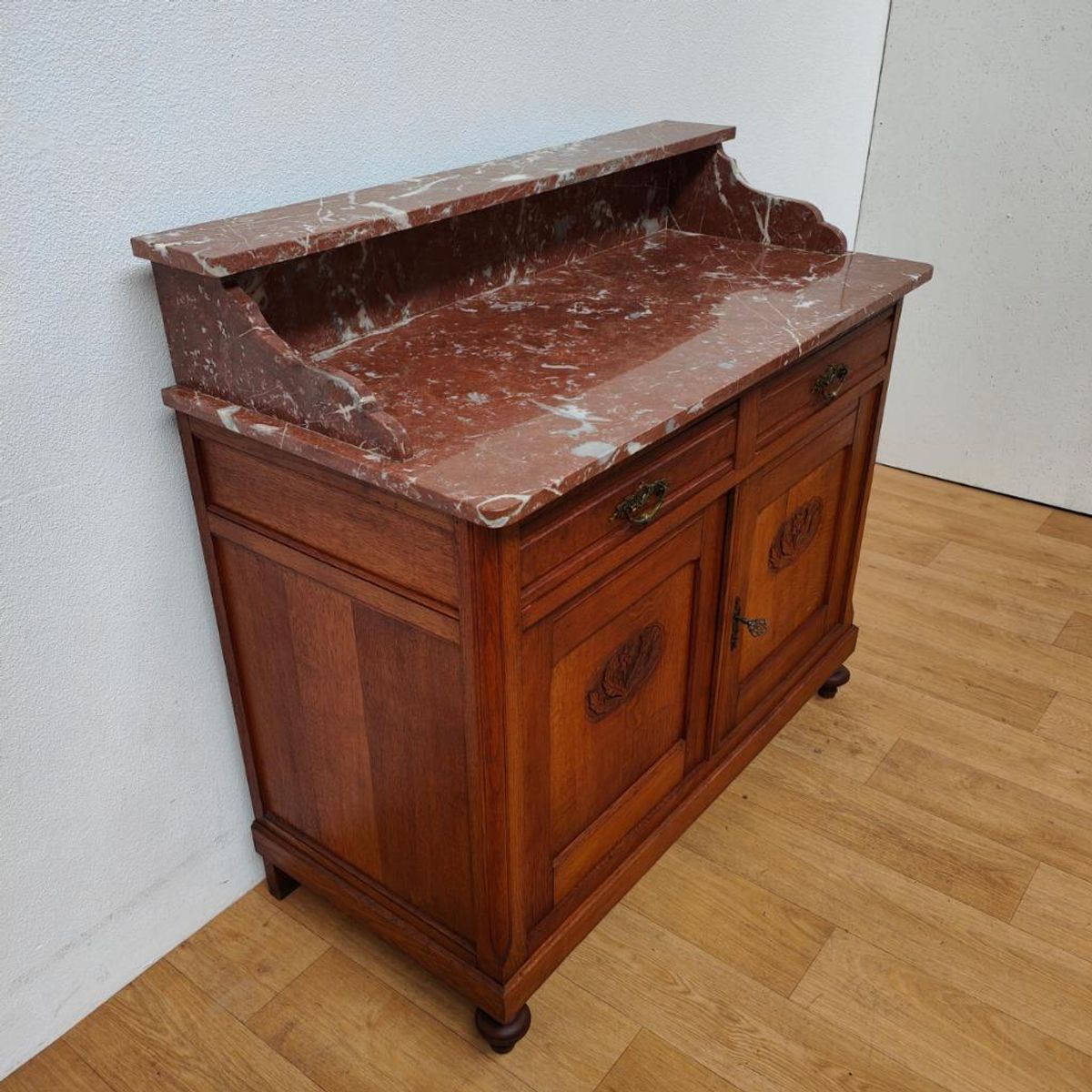 Vintage Antiek Dressoir Commode Ladekast Badkamermeubel Met Marmer Blad 611 image 8