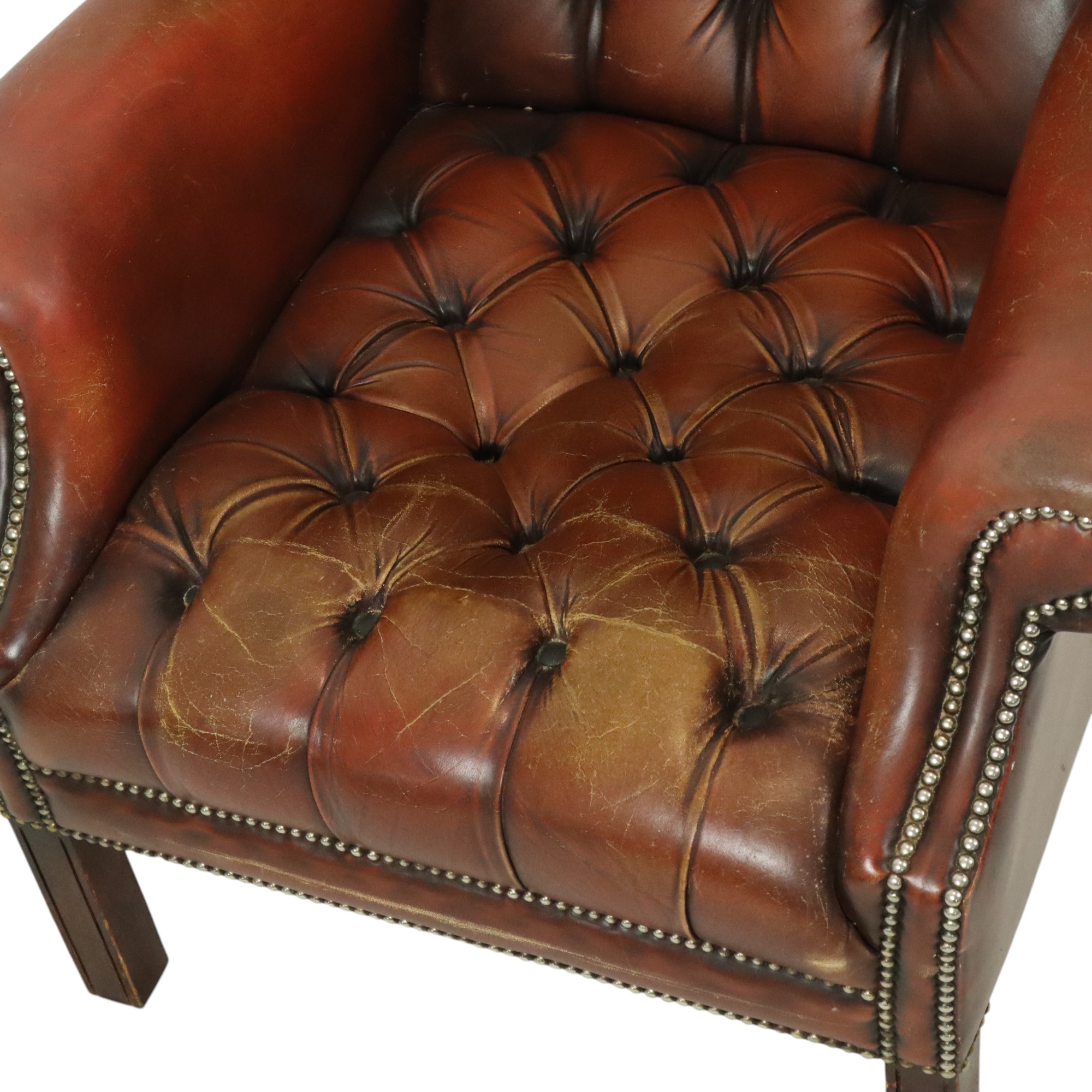 Oude Chesterfield Zetel Bruin Leder Wingchair Oorfauteuil image 6