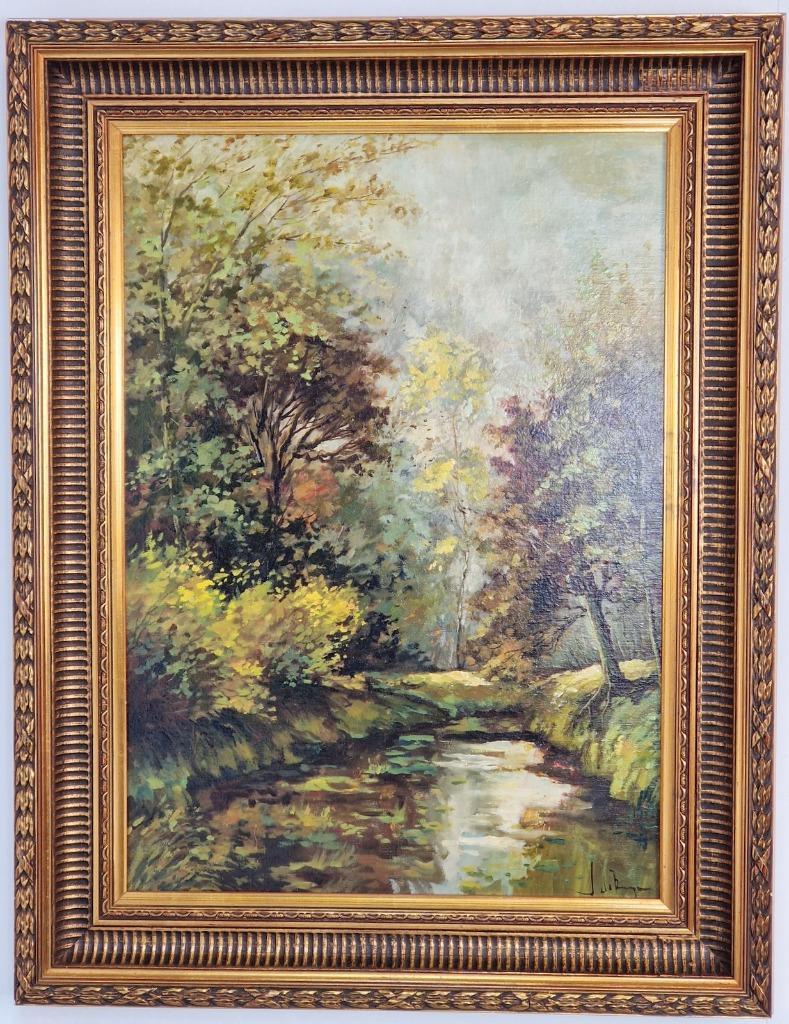 Bos Landschap Schilderij J. De Borge Olieverf Canvas Lijst image 2