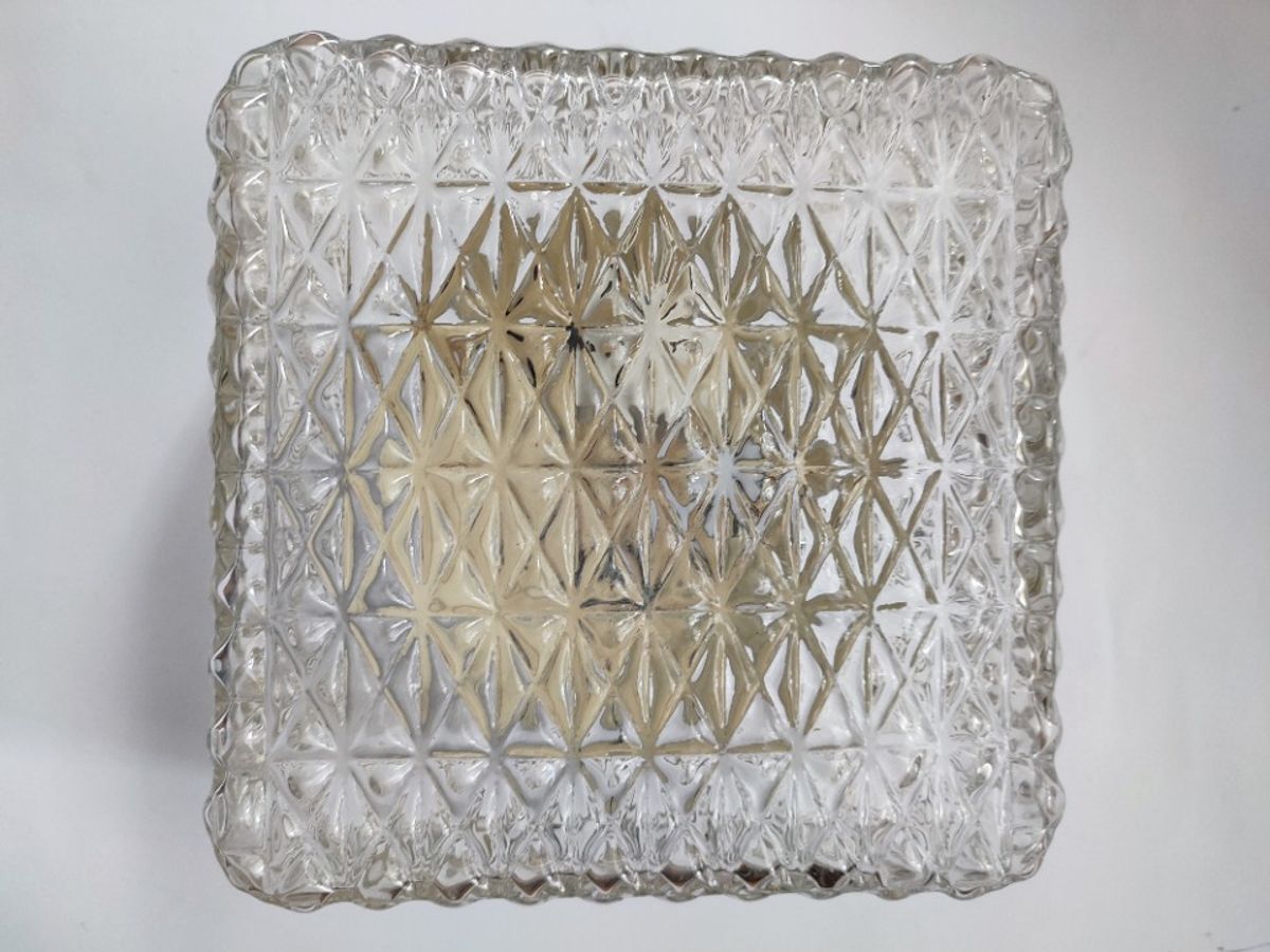Vintage Guro Jaren '70 Plafondlamp Plafonnière Glas Vierkant image 2