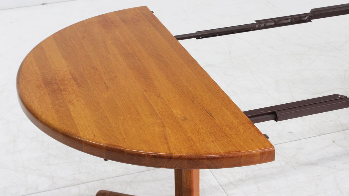 Vintage Deense Ronde Uitschuifbare Eettafel Tafel Massief Teak image 6