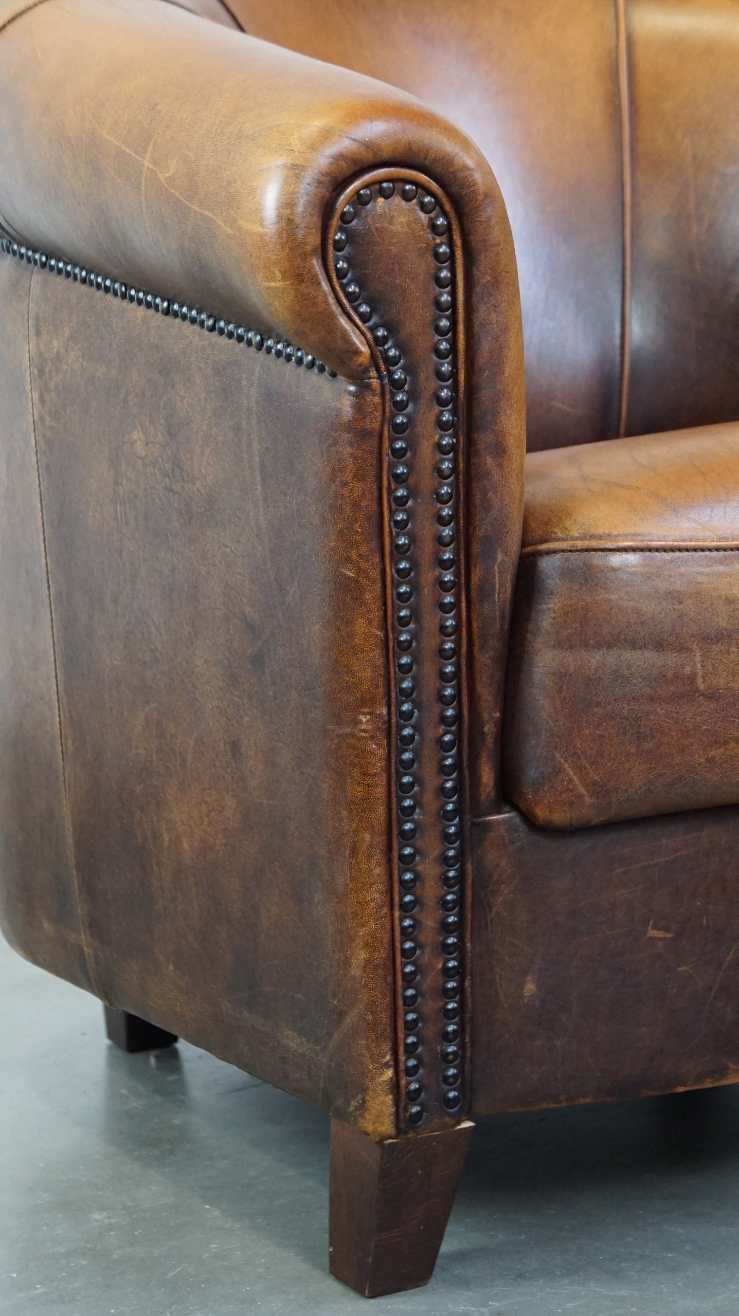Set Van 2 Statige Clubfauteuils Gemaakt Van Hoogwaardig Cognac Kleurig Schapenleer image 12