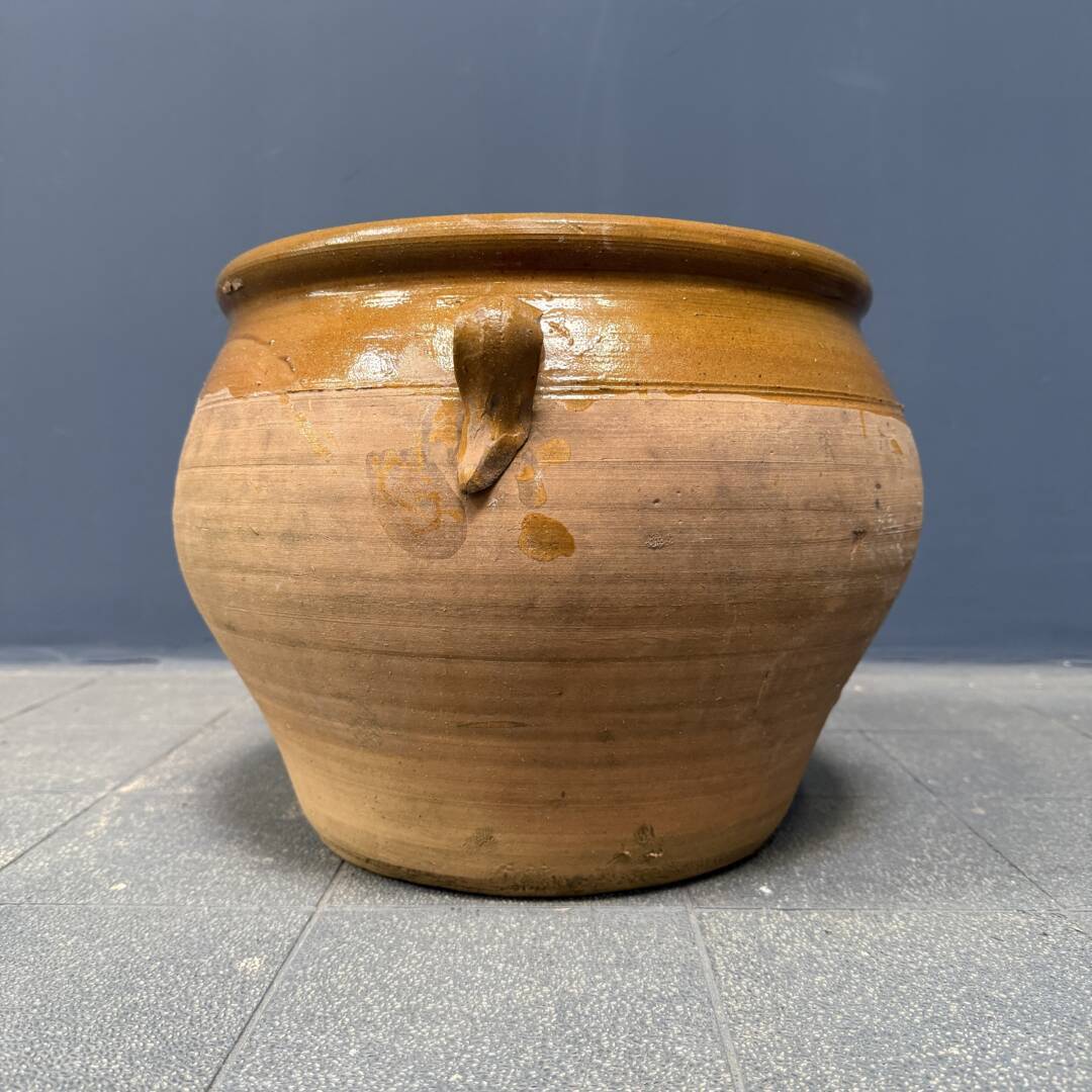 Grote Franse Aardewerk Pot Met Okergeel Glazuur image 7