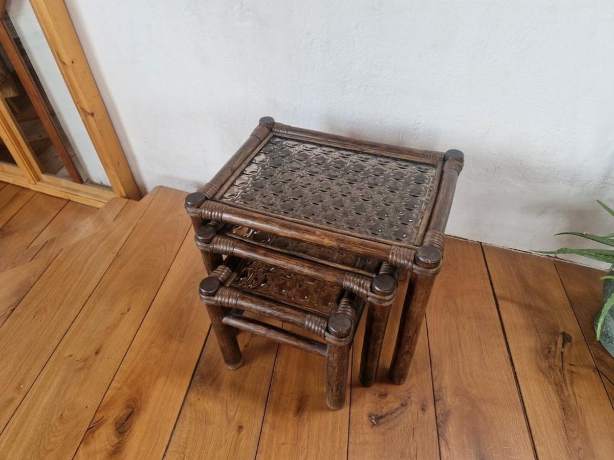 Vintage Manou Bamboe Nest Tafeltjes Mimi Set Jaren 70. image 2