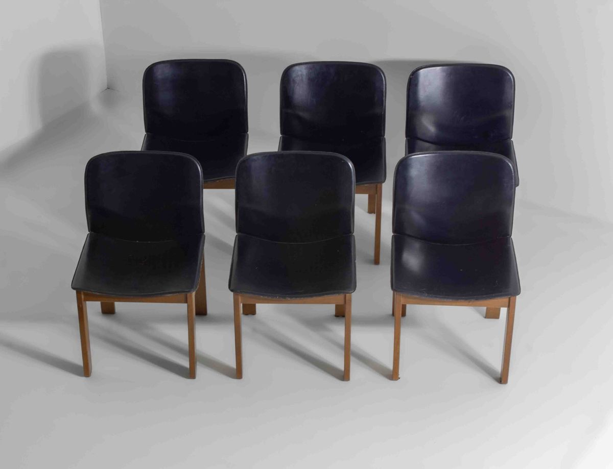 Mid-century Set Van 6 Lederen Eetkamerstoelen Door Arfa & Tobia Scarpa, 1970 image 4