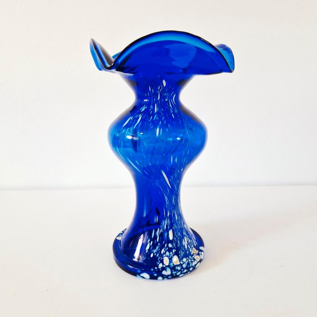 Mondgeblazen Vintage Blauwe Vaas Murano Stijl image 2