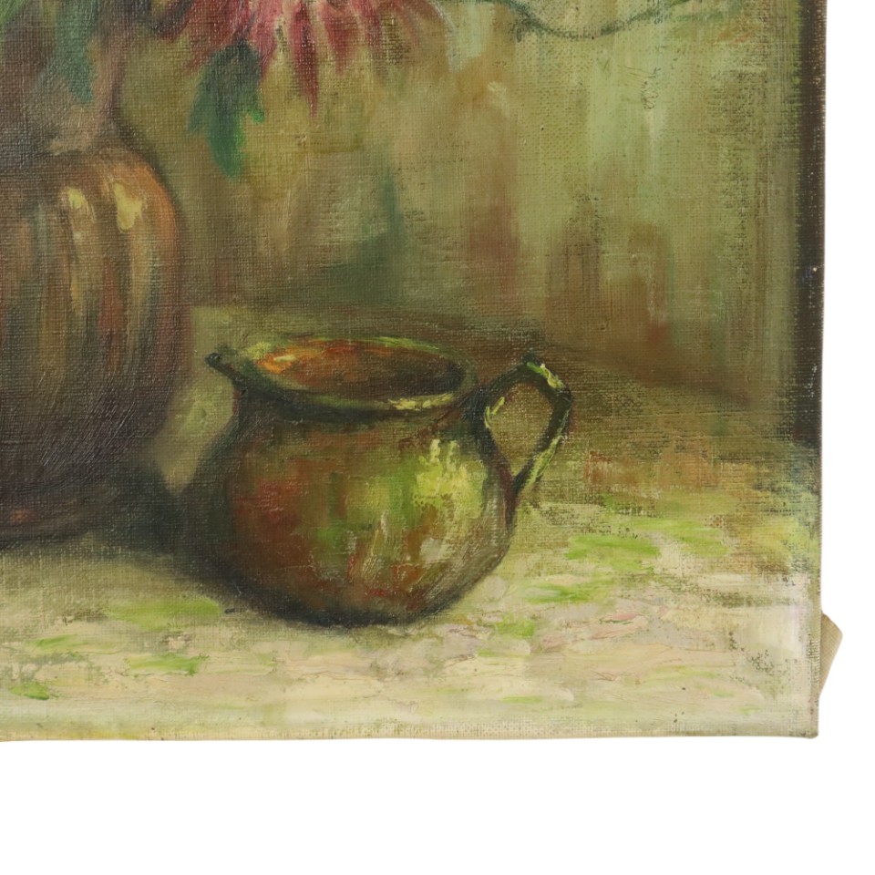 Groot Bloemen Stilleven Schilderij Dahlia’S Gesigneerd M. Vierstraete image 2