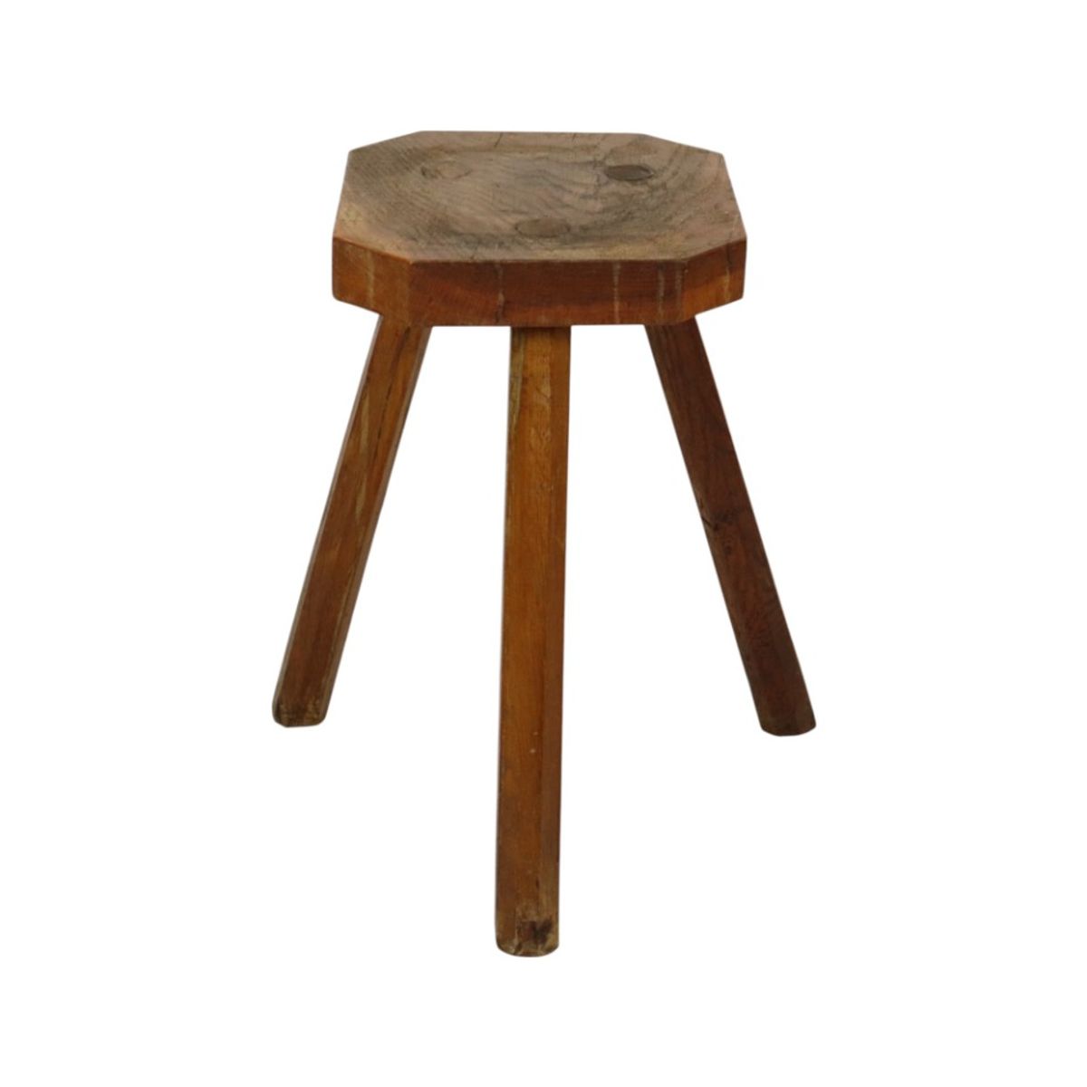 Antieke Houten Driepoot Kruk Melkkruk Eik Begin 20ste Eeuw Brutalisme image 7