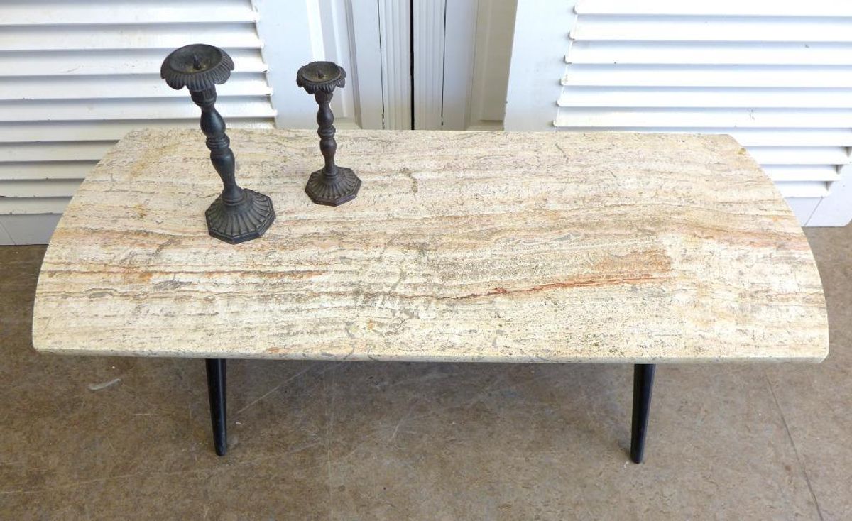 Prachtige Retro Vintage Midcentury Travertin Salontafel image 5