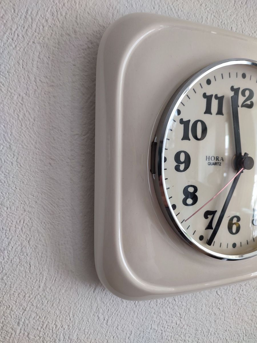 Vintage Keramiek Creme Wandklok Klok Keukenklok Hora image 4