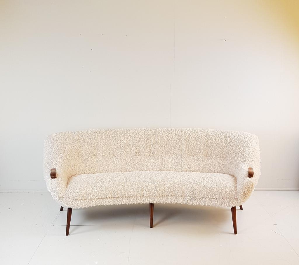 Vintage Bank Teak Hout Teddy Stof Nieuw | Uniek Organisch image 10