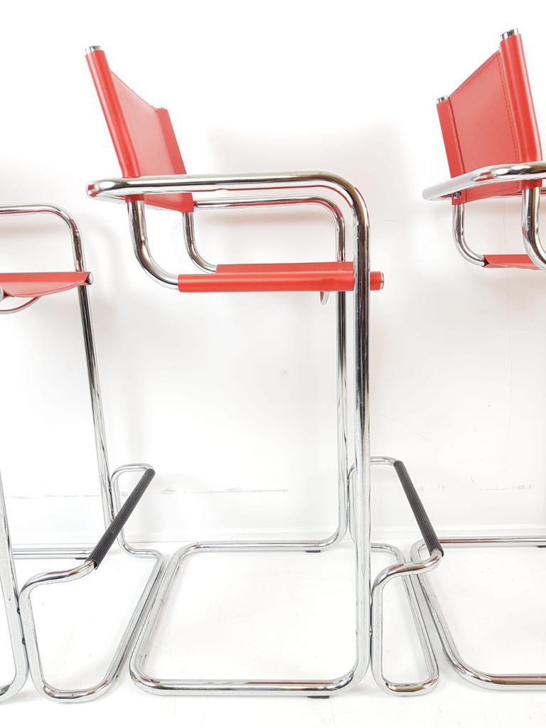 4 Krukken Rood Tuig Leer | Chroom | Marcel Breuer image 7