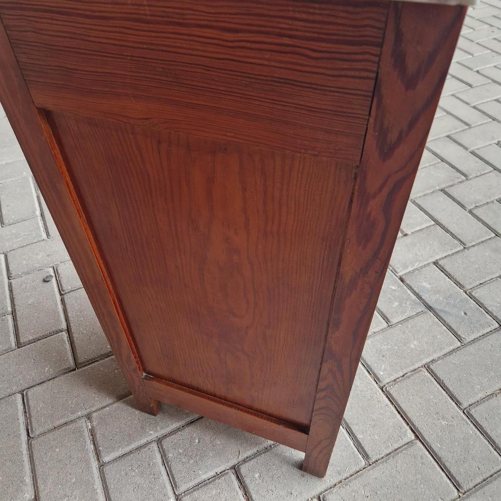 Antieke Wastafel Kast Nachtkastje Met Marmer Plaat Vintage image 12