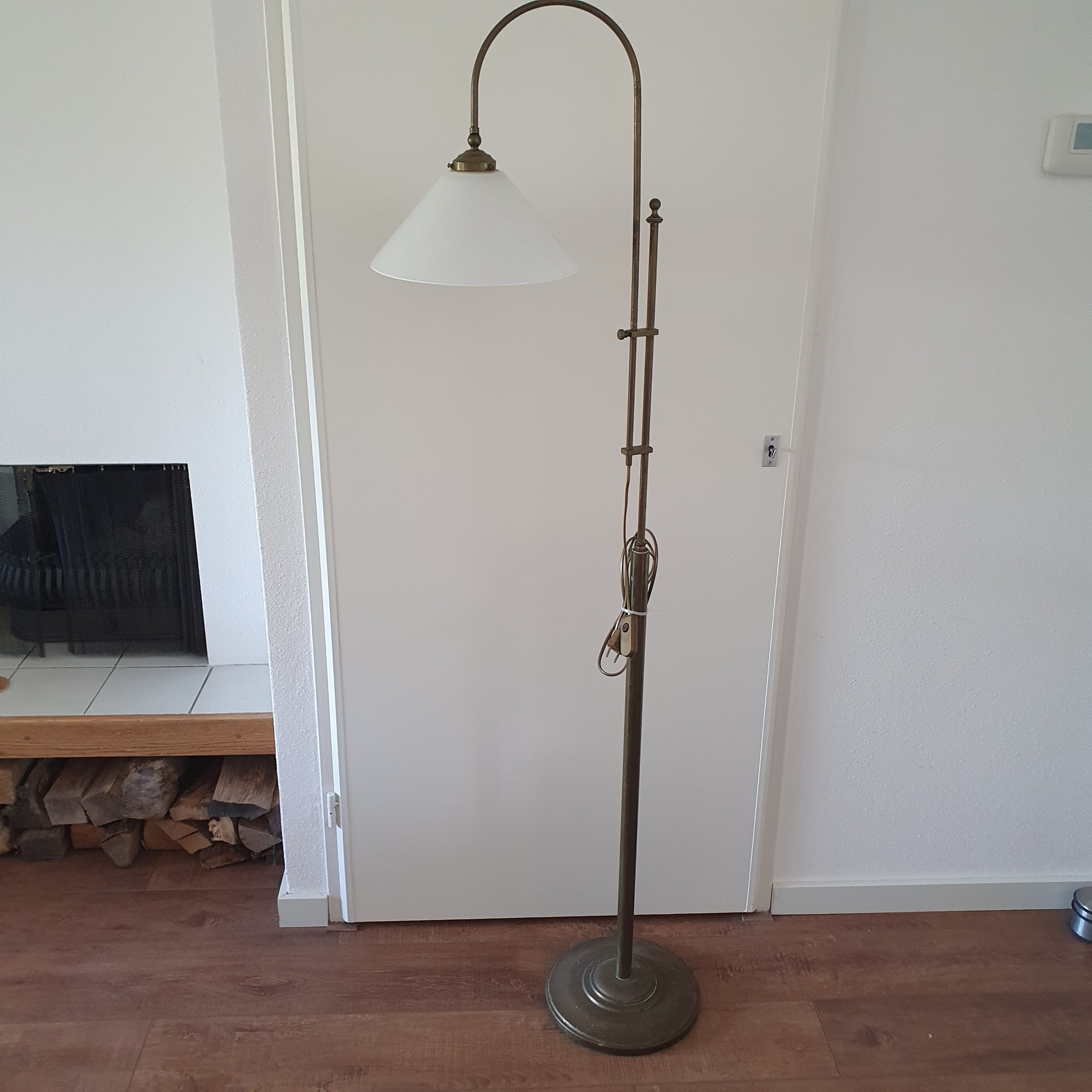 Vintage - Vloerlamp - Staande Lamp - Koper - Opaline Kap image 19