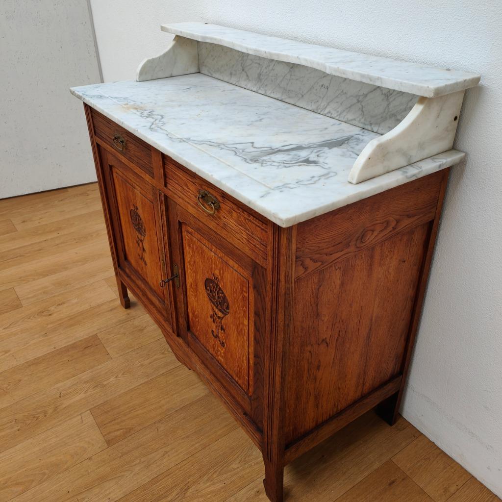 Vintage Antiek Dressoir Commode Ladekast Badkamermeubel Met Marmer Blad 701 image 7